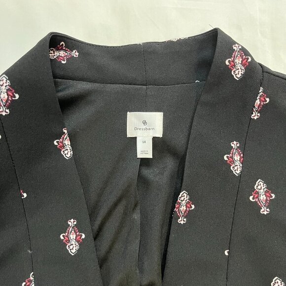 Dress Barn Black w Pink White Geometric Pattern Open 3/4 Sleeve Cardigan | Sz 1X - Picture 5 of 6